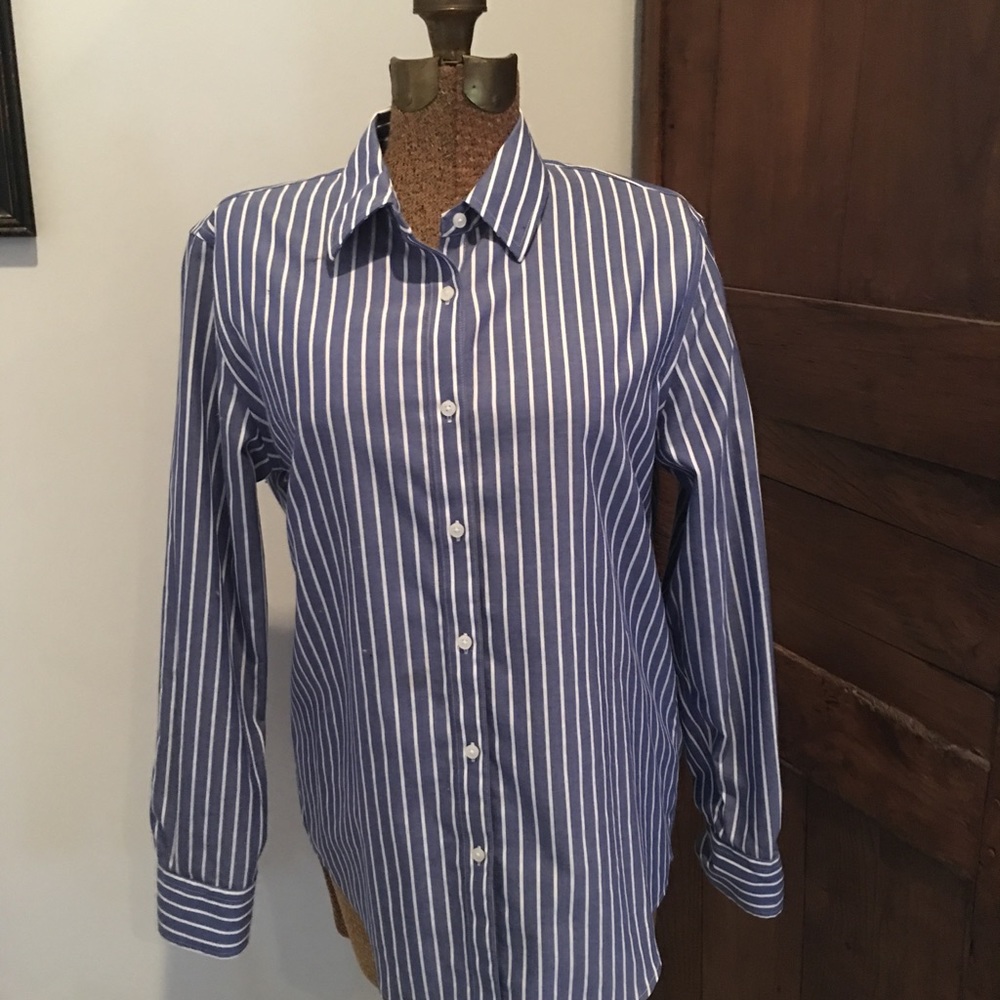 Classic blue and white striped cotton shirt.